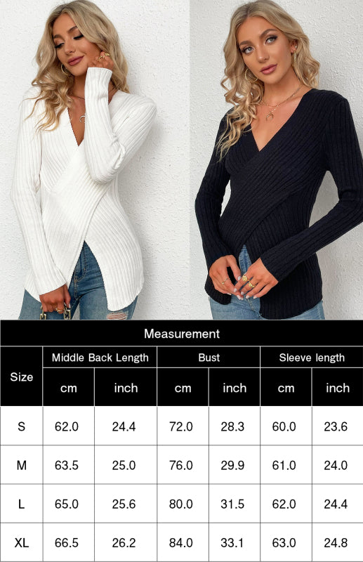 Women's V-Neck Pullover Cross Sweater