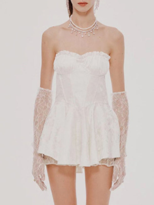 Women's new elegant and sweet short tube top dress (gloves not included)